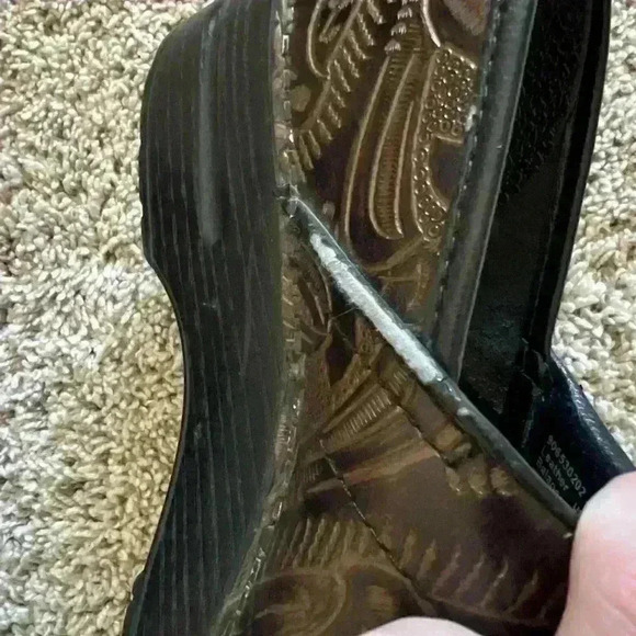 DANSKO Paisley Engraved Brown Leather Clogs - Picture 8 of 11